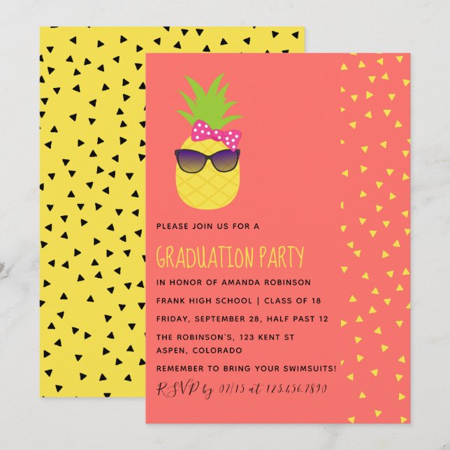 Cute exotic tropical beach Female Graduation Party Invitation (Front/Back)