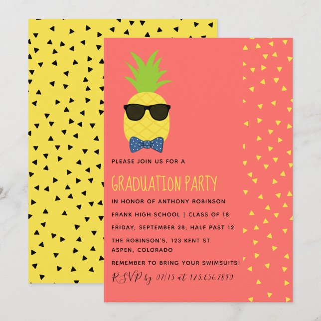 Cute exotic tropical beach Male Graduation Party Invitation (Front/Back)