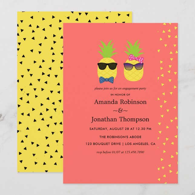 Cute exotic tropical summer Beach Engagement Invitation (Front/Back)