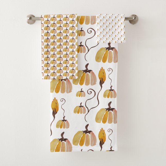Cute Exotic Watercolor Pumpkin Pattern Bath Towel Set (Insitu)
