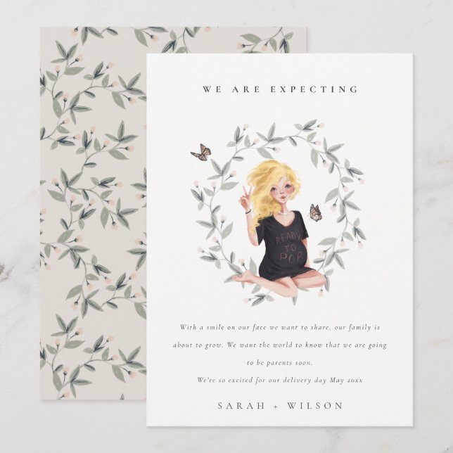 Cute Expectant Women Foliage Baby Announcement  (Front/Back)