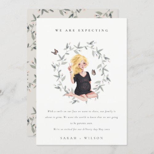 Cute Expectant Women Foliage Baby Announcement 