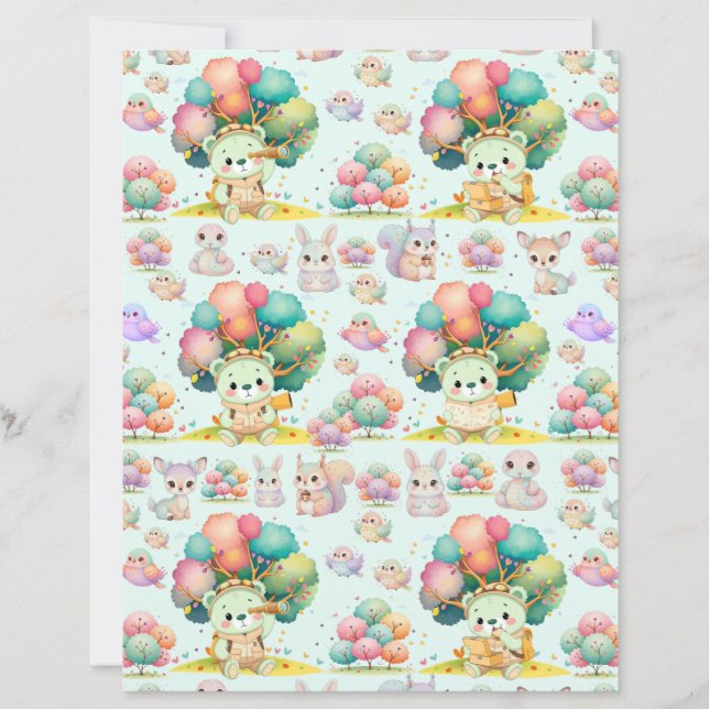 Cute Explorer Bear and Woodland Animals Pattern (Front)