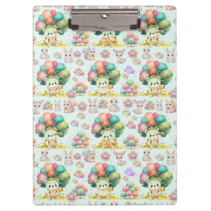 Cute Explorer Bear and Woodland Animals Pattern Clipboard