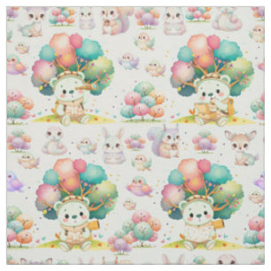 Cute Explorer Bear and Woodland Animals Pattern Fabric