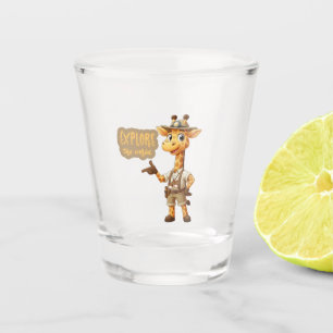 Cute Explorer Giraffe on safari Shot Glass