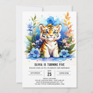 Cute Explorer Tiger Boy Birthday Invitation