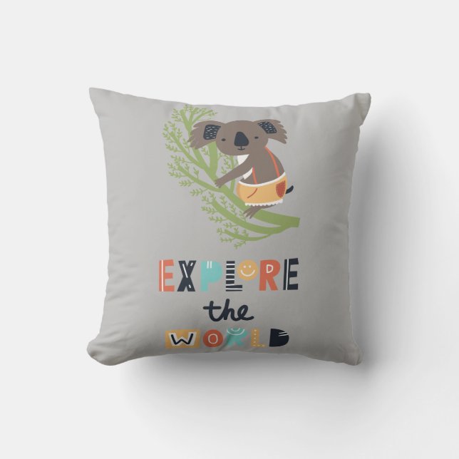 Cute Exploring Koala Throw Pillow (Front)