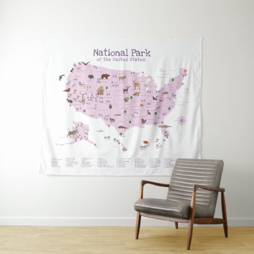 Cute Exploring National Park Map Woodland Nursery  Tapestry