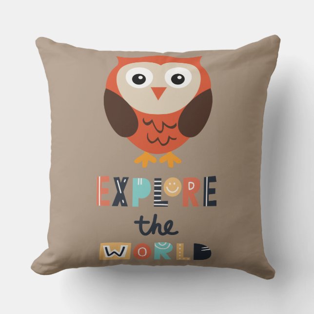 Cute Exploring Owl Throw Pillow (Front)