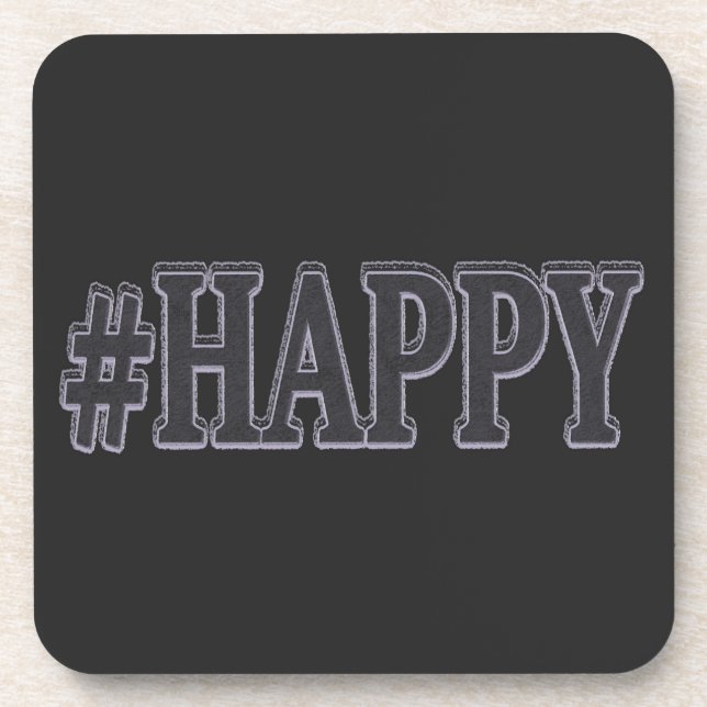 Cute Expression Design "#HAPPY". Buy Now Throw Pil Beverage Coaster (Front)