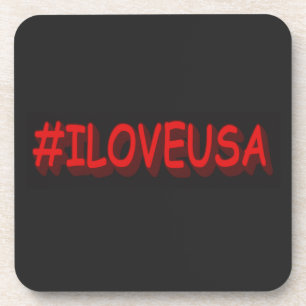 Cute Expression Design "#ILOVEUSA". Buy Now Beverage Coaster