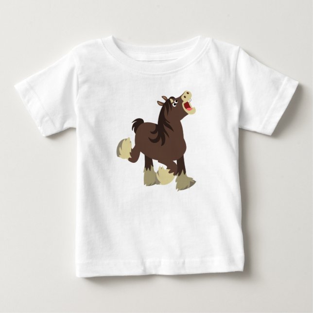 Cute Exuberant Cartoon Shire Horse Baby T-Shirt (Front)
