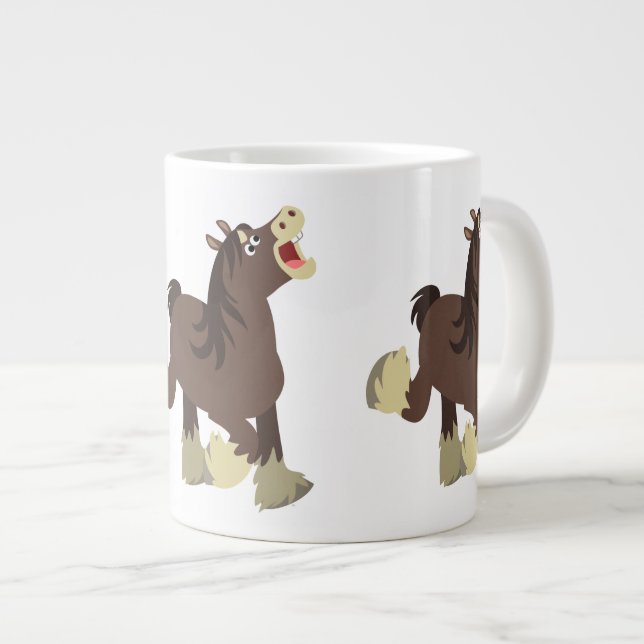 Cute Exuberant Cartoon Shire Horse Giant Coffee Mug (Front Right)