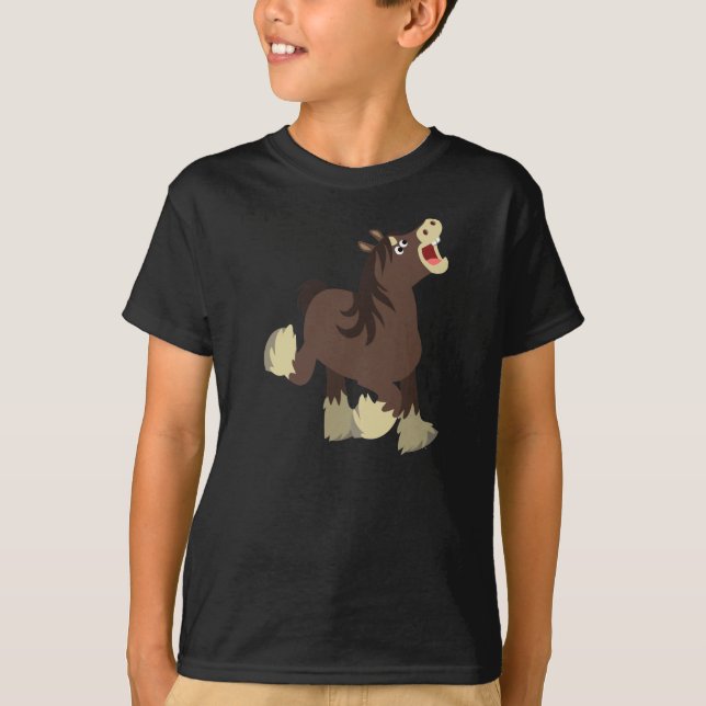 Cute Exuberant Cartoon Shire Horse Kids T-Shirt (Front)