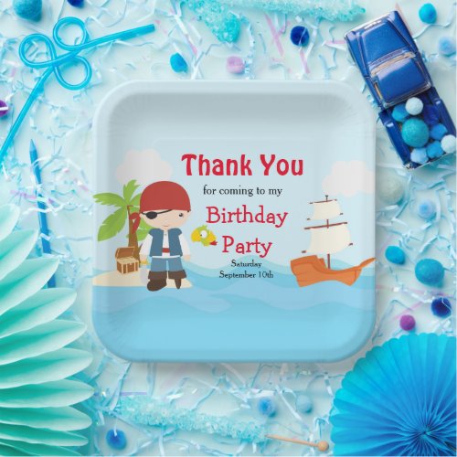 Cute Eye Patch Pirate Boy Birthday Paper Plates