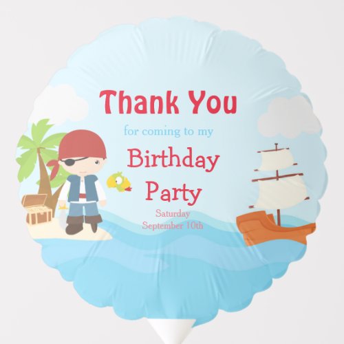 Cute Eye Patch Pirate Boy in Red Birthday Balloon