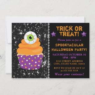 Cute Eyeball Halloween Cupcake Kids Party Invitation