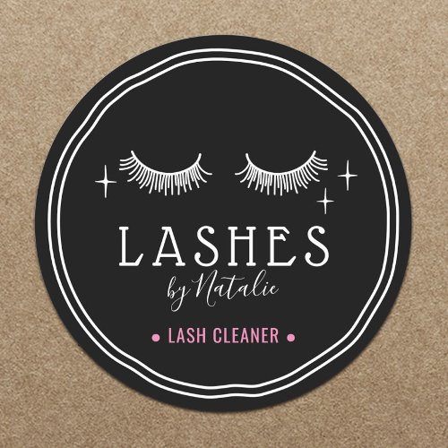 Cute Eyelash Drawing Logo Lash Cleaner Black Classic Round Sticker