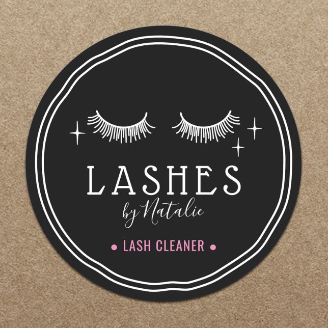 Cute Eyelash Drawing Logo Lash Cleaner Black Classic Round Sticker (Creator Uploaded)