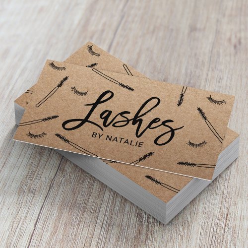 Cute Eyelash Extensions Makeup Artist Rustic Kraft Business Card