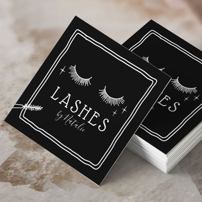 Cute Eyelash Makeup Artist Chic Black Beauty Salon Square Business Card (Creator Uploaded)