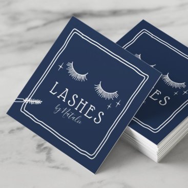 Cute Eyelash Makeup Artist Navy Blue Beauty Salon Square Business Card