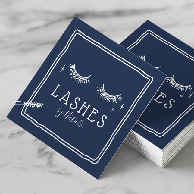 Cute Eyelash Makeup Artist Navy Blue Beauty Salon Square Business Card (Creator Uploaded)