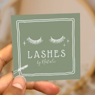 Cute Eyelash Makeup Artist Sage Green Beauty Salon Square Business Card