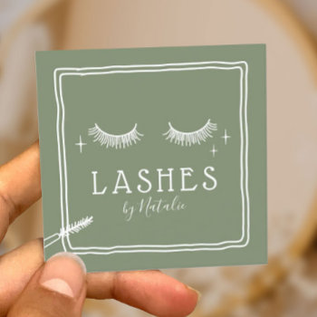 Cute Eyelash Makeup Artist Sage Green Beauty Salon Square Business Card by cardfactory at Zazzle