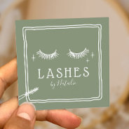 Cute Eyelash Makeup Artist Sage Green Beauty Salon Square Business Card at Zazzle