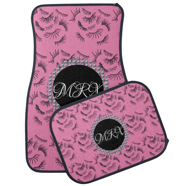 Cute Eyelash Name Diamond Monogrammed Car Floor Ma Mat (Set)