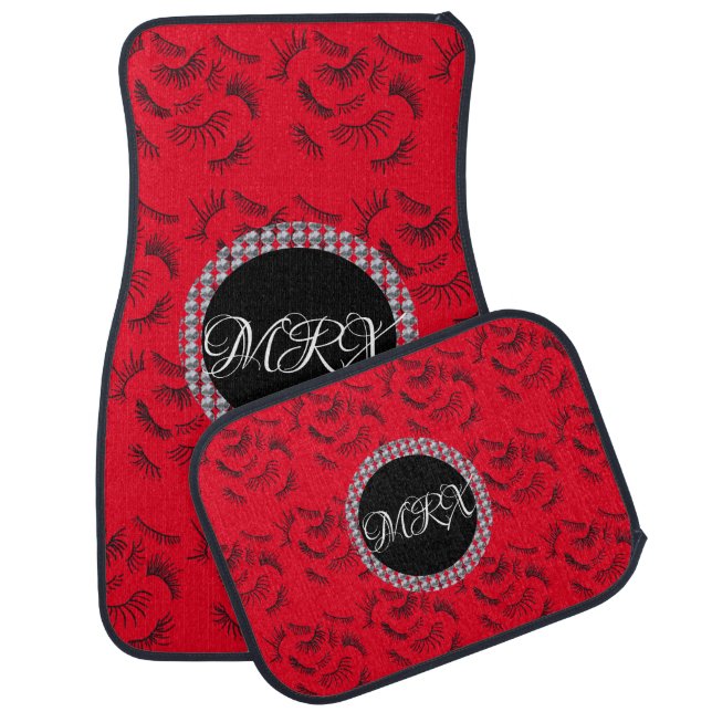 Cute Eyelash Name Diamond Monogrammed Car Floor Mat (Set)