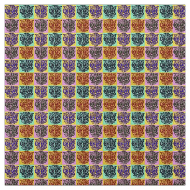 cute fabric with colorful owls pattern (Swatch)