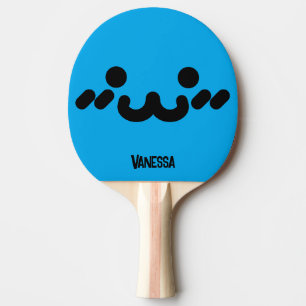 Cute Face Blue with Name Ping Pong Paddle