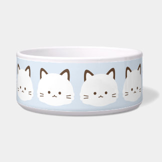 Cute face cat with pastel blue background bowl