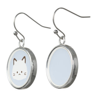 Cute face cat with pastel blue background earrings