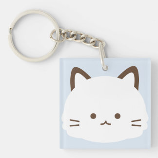 Cute face cat with pastel blue background keychain