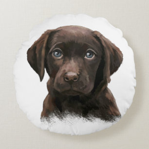 Cute face of Chocolate Labrador Dog Round Pillow