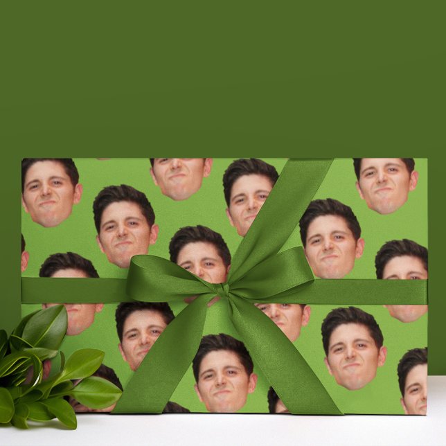 Cute Face or Pet Photo Green Gift Wrapping Paper (Creator Uploaded)