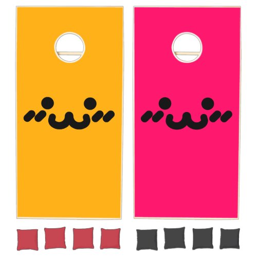 Cute Face Orange & Pink Cornhole Set