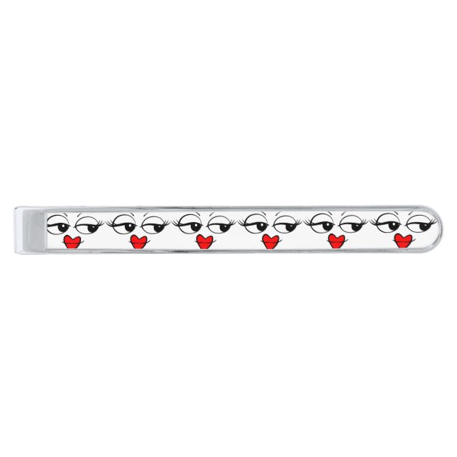 Cute Face Silver Finish Tie Bar (Front)
