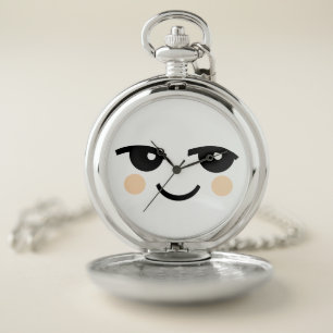 CUTE FACE SILVER TONE POCKET WATCH