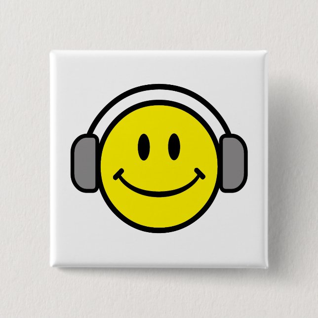 cute face with headphones pinback button (Front)