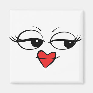 Cute Face with Heart Lips and Eyelashes Magnet
