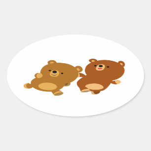 Cute Facetious Cartoon Bears Oval Sticker