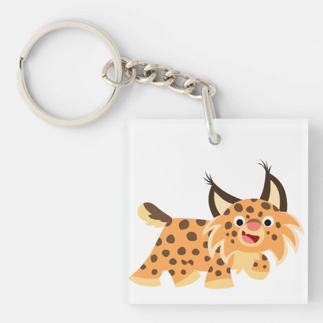 Cute Facetious Cartoon Bobcat Acrylic Keychain (Front)