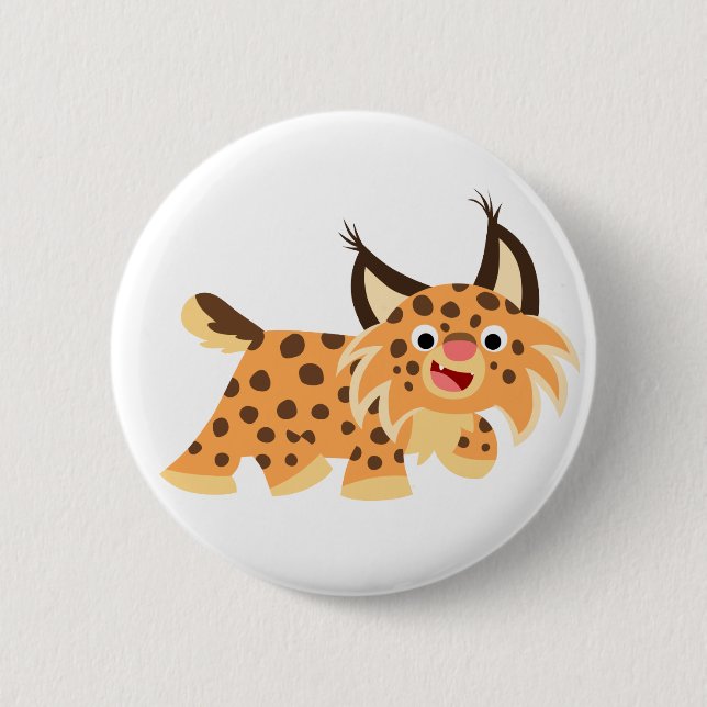 Cute Facetious Cartoon Bobcat Button Badge (Front)