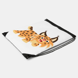 Cute Facetious Cartoon Bobcat Drawstring Back Pack Bag