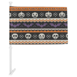 Cute, fair isle/colorwork Halloween skull & bats  Car Flag